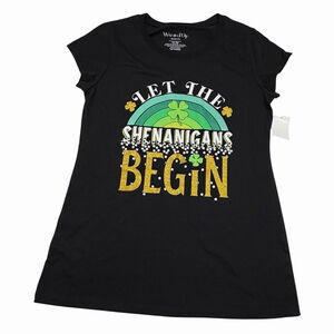 Wound Up Shirt Women's XL Black St. Patrick's Day Let the Shenanigans Begin NWT